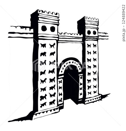 Babylonian Gate. Vector drawing scene Babylonian Gate. Vector drawing scene 124889422