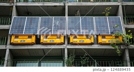 Solar panel on the roof of a private house, renewable alternative technology green energy. 124889435