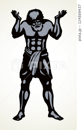 Atlas keeps the earth on their shoulders. Vector drawing silhouette 124889437