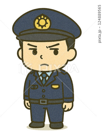 交番の駐在所に居る警察官のちびキャラ（勇ましい顔） 124889565