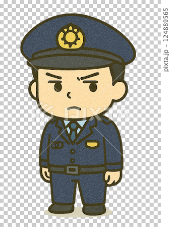 交番の駐在所に居る警察官のちびキャラ（勇ましい顔） 124889565