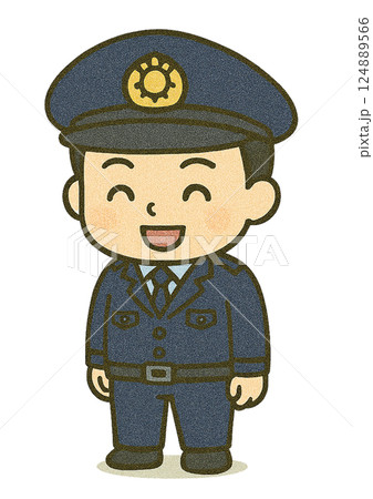 交番の駐在所に居る警察官のちびキャラ(笑顔) 交番の駐在所に居る警察官のちびキャラ(笑顔) 124889566