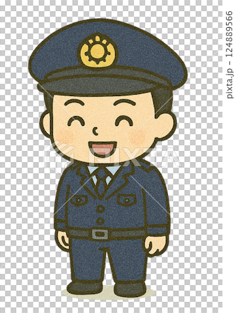 交番の駐在所に居る警察官のちびキャラ(笑顔) 交番の駐在所に居る警察官のちびキャラ(笑顔) 124889566