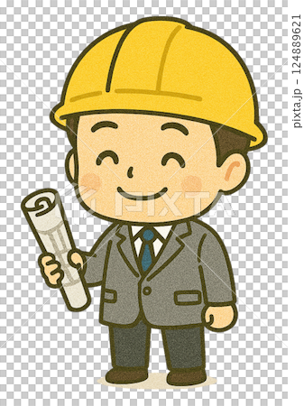 建築工地上的男建築師(Q版人物:微笑) 建築工地上的男建築師(Q版人物:微笑) 124889621