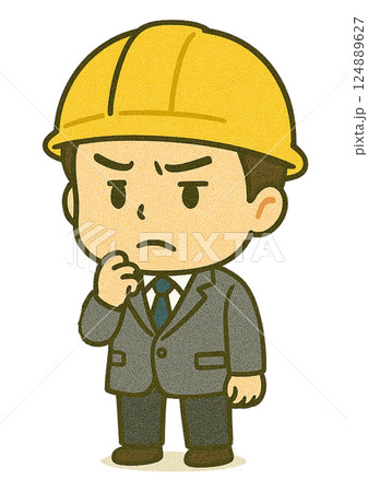 建設現場の男性建築家（暗い深刻な顔） 124889627