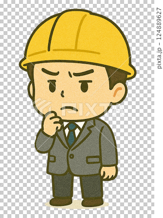 建設現場の男性建築家（暗い深刻な顔） 124889627