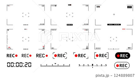 Recording sign icon, Camera viewfinder, Video camera screen, Screen photography frame vector illustration	 124889807