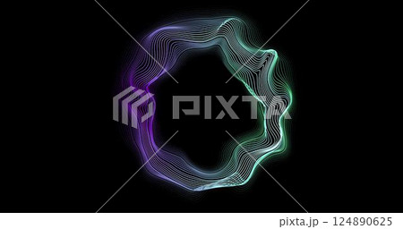 Abstract writhing circle lines of different colors on a black background. Vector illustration in concept technology, science, music, modernity. 124890625