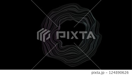 Abstract writhing circle lines of different colors on a black background. Vector illustration in concept technology, science, music, modernity. 124890626