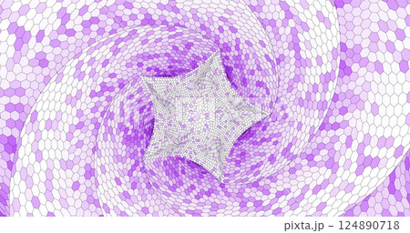 The swirling surface, composed of multi-colored hexagons, creates a bright and dynamic pattern, attracting attention with its depth and variety of colors. Vector illustration 124890718