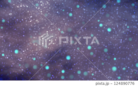Vector illustration with bokeh effect, made in soft lilac and blue tones. Many glowing particles of different sizes create the atmosphere of a starry sky or magical glow. 124890776