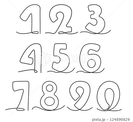 Arabic Numbers One Continuous Line Drawing set. Numeral line art. Minimalistic Simple Linear symbols. Vector Illustration. Editable stroke. Isolated collection on white. Not AI Arabic Numbers One Continuous Line Drawing set. Numeral line art. Minimalistic Simple Linear symbols. Vector Illustration. Editable stroke. Isolated collection on white. Not AI 124890829