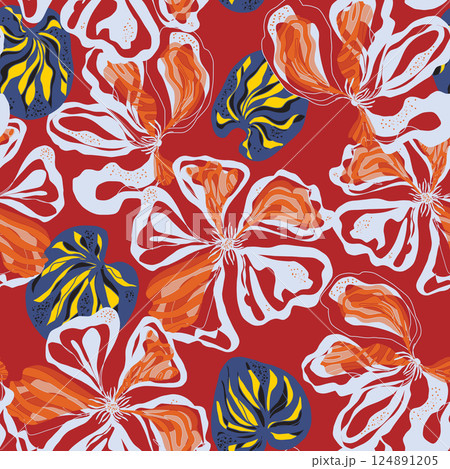 seamless pattern with tropical flowers seamless pattern with tropical flowers 124891205