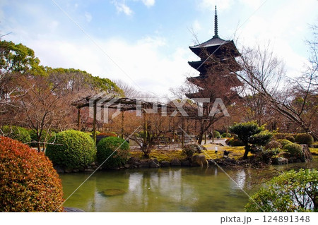 京都府　東寺・庭園 瓢箪池 五重塔　京都市 南区 九条町　2022年2月 124891348