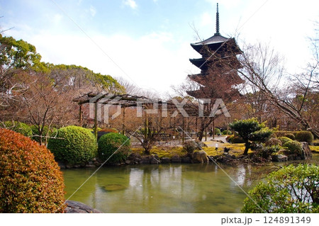 京都府　東寺・庭園 瓢箪池 五重塔　京都市 南区 九条町　2022年2月 124891349