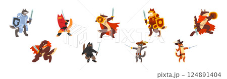 Fantasy Animal Warrior and Fighter Character with Sword Vector Set 124891404