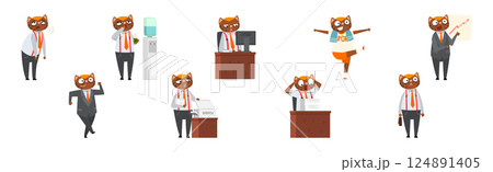 Businessman Cat Character in Suit in Different Situations Vector Set Businessman Cat Character in Suit in Different Situations Vector Set 124891405