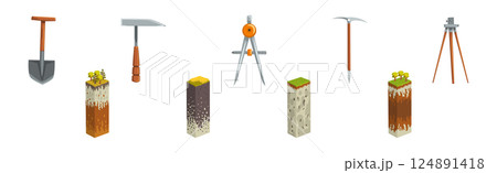 Earth Exploration and Geological Discovery Tool Vector Set 124891418
