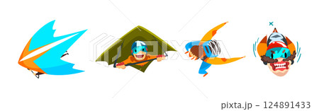 Man Skydiver Gliding with Wing and Parachute Jumping Vector Set Man Skydiver Gliding with Wing and Parachute Jumping Vector Set 124891433