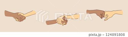 Illustration of two interracial holding hands. 124891808