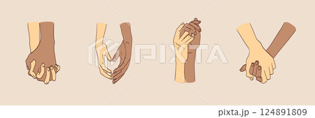 Illustration of two interracial love couple holding hands 124891809