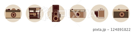 Set of various vintage film retro camera. Flat design vector stylish illustration with modern colors. Set 2 Set of various vintage film retro camera. Flat design vector stylish illustration with modern colors. Set 2 124891822