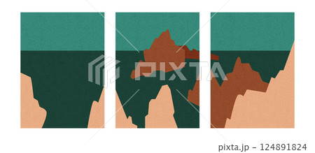 Collection of natural landscape with rocks and ocean. Editable vector illustration for a website, invitation, postcard or poster. Collection of natural landscape with rocks and ocean. Editable vector illustration for a website, invitation, postcard or poster. 124891824