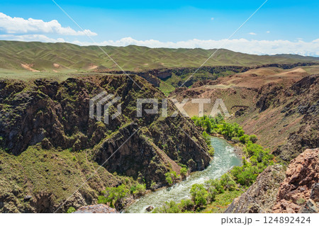 mountain river in almaty region. river with clean drinking water in kazakhstan 124892424