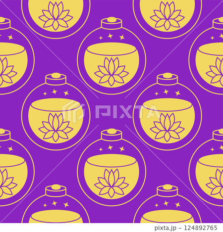 Silhouettes Magic symbols seamless pattern, with magical elements such as snake, eye, tarot cards, hand, skull. Witchcraft theme symbols and elements 124892765