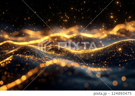 Swirling waves of orange and gold create a mesmerizing abstract background 124893475