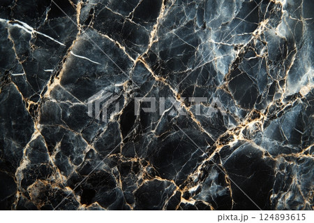 Elegant black marble with white and gold veining showcasing natural beauty and texture 124893615