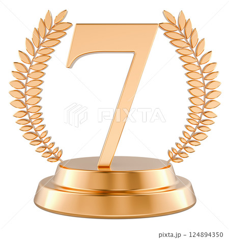 Golden 7, seventh place trophy cup, 3D rendering 124894350