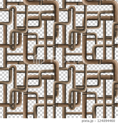 Copper pipes plumbing pipeline with connectors seamless pattern isolated on white background. Watercolor illustration pipe section or water supply. Metal tubes for plumbing and drainage web design Copper pipes plumbing pipeline with connectors seamless pattern isolated on white background. Watercolor illustration pipe section or water supply. Metal tubes for plumbing and drainage web design 124894460