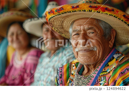 Elderly Man in Traditional Attire Enjoying a Meal with Family in a Rustic Kitchen Elderly Man in Traditional Attire Enjoying a Meal with Family in a Rustic Kitchen 124894622