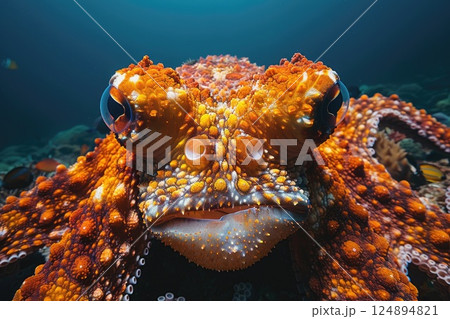 Colorful Octopus Close-Up in Underwater Coral Reef 124894821