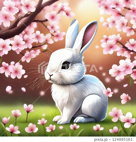 うさぎと桜 124895161