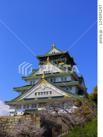 春の大阪城天守閣（縦構図） 124895247