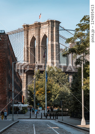 View of New York City Brooklyn Bridge and Skyline 124895413