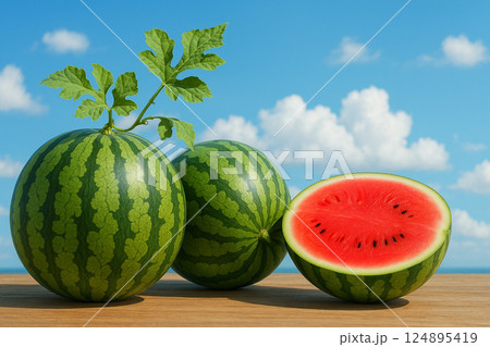 採れたてのスイカ 124895419