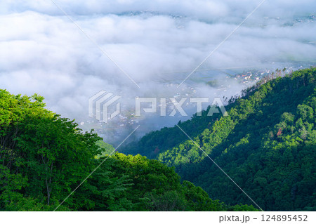 【雲海素材】長峰山から見る初夏の安曇野市の雲海【長野県】 【雲海素材】長峰山から見る初夏の安曇野市の雲海【長野県】 124895452