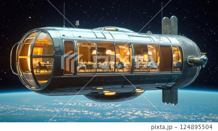 宇宙に浮かぶ近未来のレストランカプセル 124895504