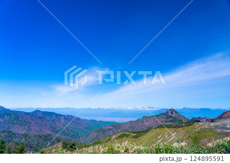 【山岳素材】初夏の志賀高原から眺める善光寺平方面【長野県】 124895591