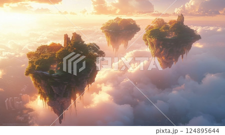 空に浮かぶ幻想的な浮遊島 124895644