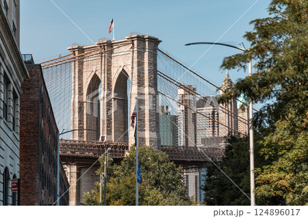 View of New York City Brooklyn Bridge and Skyline from Above 124896017