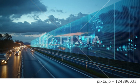スマートハイウェイに映し出される都市情報 スマートハイウェイに映し出される都市情報 124896033