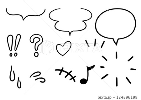 手描きの吹き出しと漫符のセット 124896199