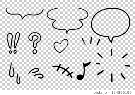 手描きの吹き出しと漫符のセット 124896199