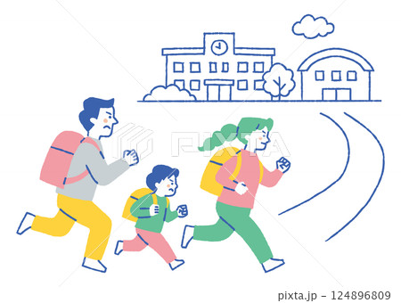 安全な場所へ避難する3人家族_色 124896809