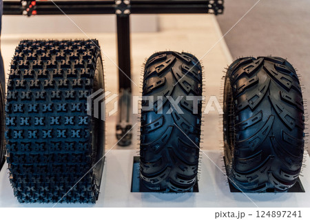 off-road tire stand for atv. black rubber tires for mountain racing on quad bikes 124897241