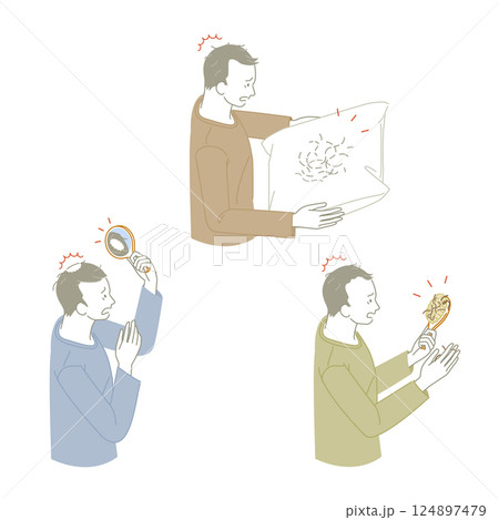 薄毛や抜け毛の悩み持つ男性のイラストセット 124897479